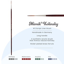 Creative Mark Mimik Kolinsky Watercolor Brush - # 2 Script Liner - Long Handle Synthetic Paint Brush - Handmade in Germany - Synthetic Sable Paint Brushes for Professional Artists - Animal-Friendly