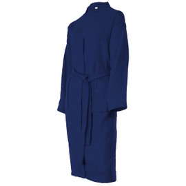 Brandsseller Unisex Bathrobe, Cotton, Lightweight, Dressing Gown, Waffle Pique, navy