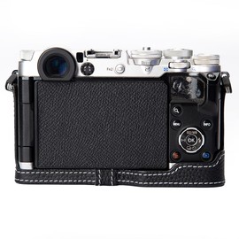 Handmade cowhide bag cover body case for OLYMPUS PEN-F M43, Black-white line, retro
