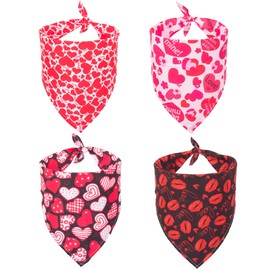 4 Pack Valentine's Day Dog Bandana Triangle Dog Scarf Red Pink Heart Design Valentine Pet Bandana for Small Medium Dogs Pets
