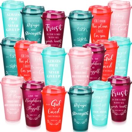 Skylety 20 Pack Christian Gifts for Men Women 16oz Bible Verse Tumbler Bulk Plastic Coffee Cups with Lids Inspirational Religious Gifts for Church Christian Party Favor (Rainbow Glitter)