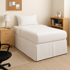 Mattress-Homes Pleated College Dorm Bed Skirt Luxury Microfiber, Twin XL (39x80) with Split Corners, 42" Long Drop, Hotel-Quality 1800 Ultra-Soft Dust Ruffle, White