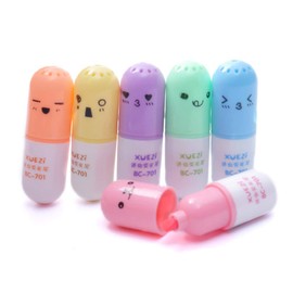 6 Pieces/Set Mini Pill Shaped Highlighter for Writing, Cute Face Graffiti Marker Pen Korean Stationery School Supplies Creative and Useful (2 Bags)