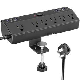 40W Fast Charging Station, Desk Clamp Power Strip with 2 PD USB-C Ports, 6 AC Outlets and 10ft Cord, Fits 2.48" Tabletop Edge