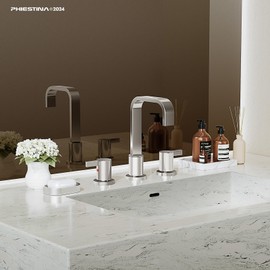 Phiestina Waterfall 8 Inch 3 Hole Widespread Bathroom Faucet, Chrome Modern Bathroom Sink Faucet with Metal Pop Up Drain and Water Supply Line, WF040B-1-C