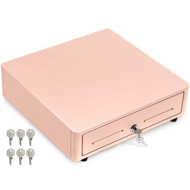 Volcora Cash Register Drawer for (POS) Point of Sale System with Round Corner 13", Removable Coin Tray, 4 Bill/5 Coin, 24V, RJ11/RJ12 Key-Lock, Media Slot,Cash Till, Money Drawer for Businesses, Pink