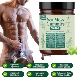 16 in 1 Organic Sea Moss Gummy | Irishmoss Extract 6000Mg | Green Apple Flavor