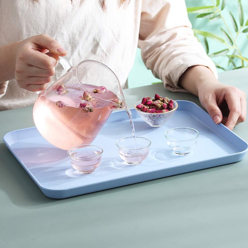 4PCS 4 Colors Large Wheat Straw Tray Set, Unbreakable Lightweight