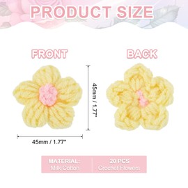 sourcing map 20Pcs Crochet Flowers Sew on Patches, 45 x 45mm Milk Cotton Handmade Floral Applique for DIY Crafts Hair Hats Clothes Decoration, Light Yellow&Pink
