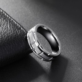 Greenpod 8mm Tungsten Carbide Rings for Men Silver Brick Pattern Brushed Matte Classic Wedding Band Grooves Size 12