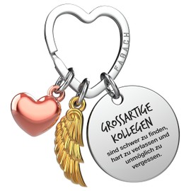 FABACH Best Colleague Keyring Guardian Angel Lucky Charm with Heart and Engraving – Farewell Colleague Farewell Gift – Gifts Work Colleague Gift for Colleague with Heart, Great colleagues