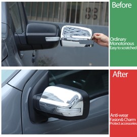 Door Rear View Mirror Cover Compatible with Nissan Titan 2016-2023, Rear View Mirror Outside Housing Wing Mirror Trim Cover Cap Accessories (Bright silver-with holes)