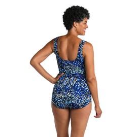 Maxine Of Hollywood Women's Standard Shirred Front Girl Leg One Piece Swimsuit, Black//Electric Safari