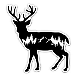 Deer with Mountains Stickers - 2 Pack - Waterproof Vinyl for Car, Phone, Water Bottle, Laptop - Deer with Mountains Decals (2-Pack)