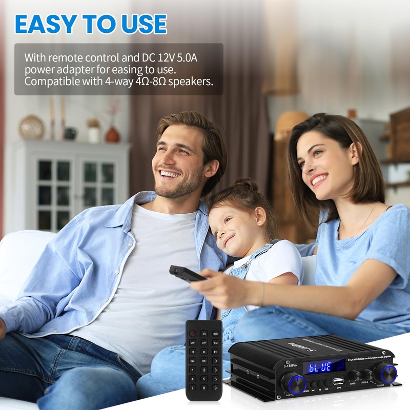 2.1 Channel Stereo Audio Amplifier,300Wx2+360W Home Audio Bluetooth 5.0 Stereo