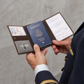 Polare Full Grain Leather Pilot Wallet Passport Holder RFID Blocking Tri-fold Travel Cover Document Organizer for Aviation Professionals