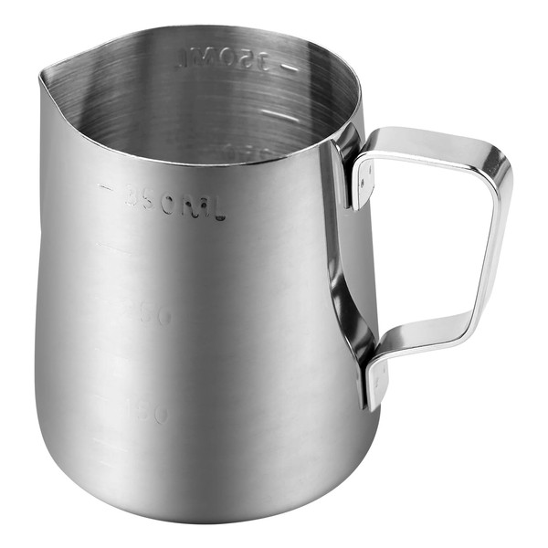 Milk Jug,350ml/12oz Milk Frother Jug,Stainless Steel Milk Cup,Milk Frothing Pitcher,Milk Steaming jug with Scale,Metal Barista Accessories Cappuccino Latte and Espresso