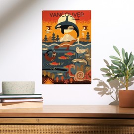 Lantern Press 10x15 Inch Wood Sign, Ready to Hang Wall Decor, Vancouver, Canada, Geometric, Marine Animals