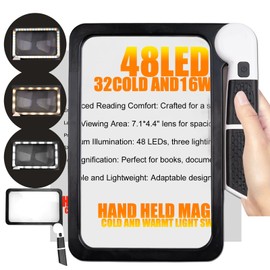 Magnifying Glass with Light - 5X Magnifier for Reading 48LED Cold & Warm Light with 3 Modes - Lighted Magnifying Glass for Reading, Foldable Handheld Large Magnifiers for Seniors