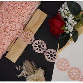 Feathers Creation 45 MM Wide 2 Yrds Hollow Daisy Sequence Edging Flower Lace, Ribbon Trim Colours Sewing, Embellishment (Light Blush)