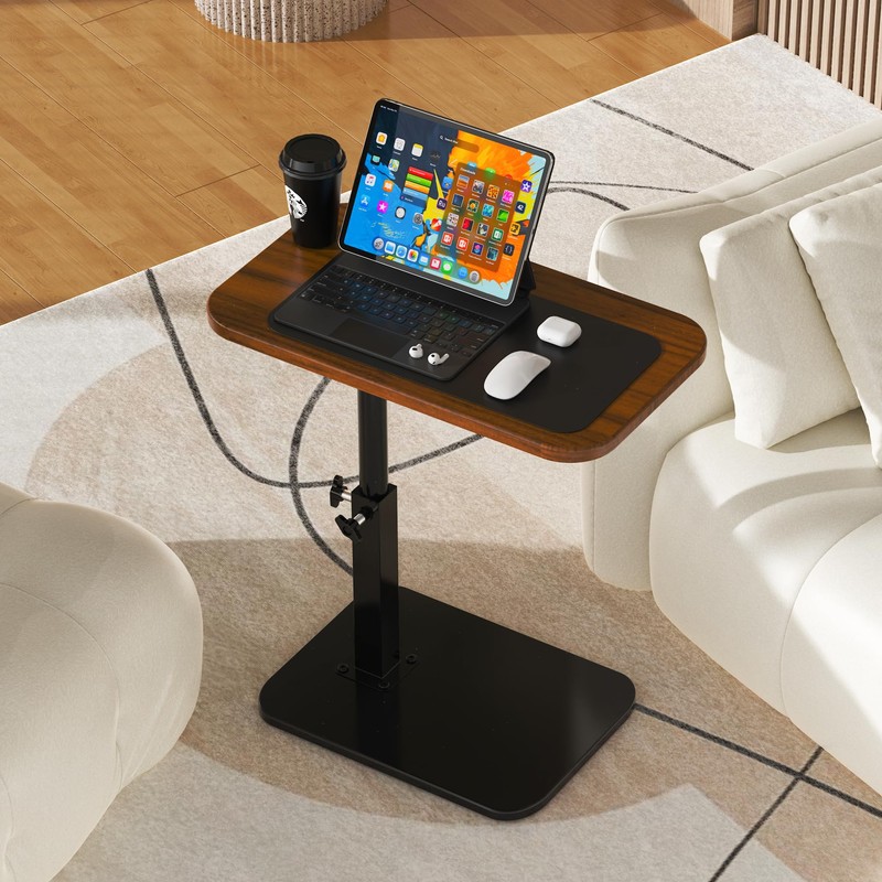 Botion Adjustable Height C-Shaped Table, 360° Swivel TV Tray, Small