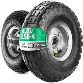 Aufblasbares Rad 4,10/3,50-4 (x2) Nabe 55 mm und Bohrung 20 mm – für Sackkarre, Wagen, Schubkarre usw. Komplettrad: Reifen + Schlauch mit gebogenem Ventil + Stahlfelge. MOOVMOOV