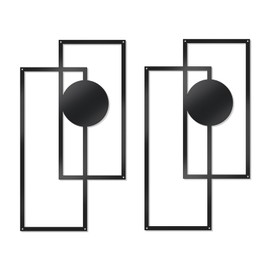 OYEFLY 2 Pcs Metal Abstract Wall Art,Modern Geometric Decor (Black, style 3)