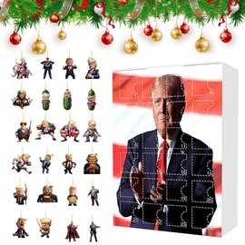 Christmas Advent Calendar 2024, 24 Days Countdown Calendar Ornaments, Trump Advent Calendar Ornaments with 24 Acrylic Ornaments for Christmas Tree - Style: D