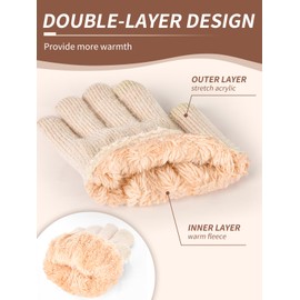 SUTIYO Women's Winter Gloves with Fleece Lining Touchscreen Gloves Wool Gloves Knitted Gloves Thermal Gloves Warm Thick Windproof Gloves Outdoor, beige