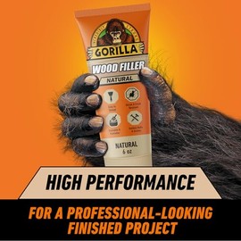 Gorilla - Relleno de madera multiusos, color natural, tubo de 6 onzas (paquete de 1) - Resistente al agua para proyectos y reparaciones en interiores o exteriores