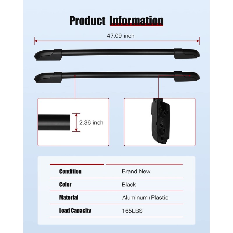 cciyu Roof Rack Side Rails Fit for Honda Pilot 3.5L