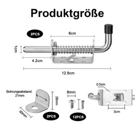SKENGWEL Pack of 2 Spring Latch Gate Latch, 304 Stainless Steel Barrel Bolt Sliding Latch Spring Latch with Rubber Handle, Latch Lock for Shed Doors, Doors, Windows, Garages (10 x 128 mm)