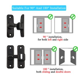 Pexintek 2 Pack Small Latch for Sliding Doors, 90 Degree Door Lock for Double Sided Opening Doors Interior Doors Vintage Rotate Bolt with Screws for Kitchens, Bedrooms, Study, Bathrooms (Black)