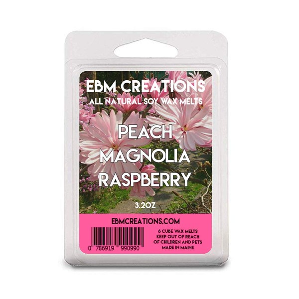 EBM Creations Peach Magnolia Raspberry - Scented All Natural Soy Wax Melts - 6 Cube Clamshell 3.2oz Highly Scented!