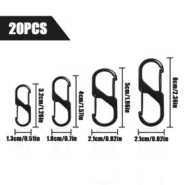 NILLOS Dual Clips Mini Carabiner, 20 PCS Black Anti-Theft Zipper Pull Locks for Backpacks, Luggage, Suitcases, and Outdoor Sports (4 Sizes)