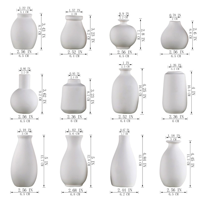 Sowlvenco Ceramic Bud Vase Set of 12, White Small Vases