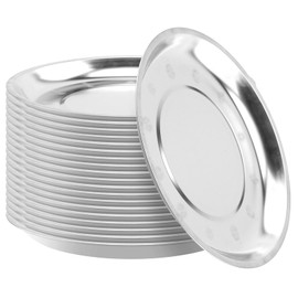 KOHAND 20 Pack 10 Inch Stainless Steel Dinner Plates, Round Metal Dish Plates, Practical Serving Plates for Fruit, Meals, Desserts, Barbeques, Silvery