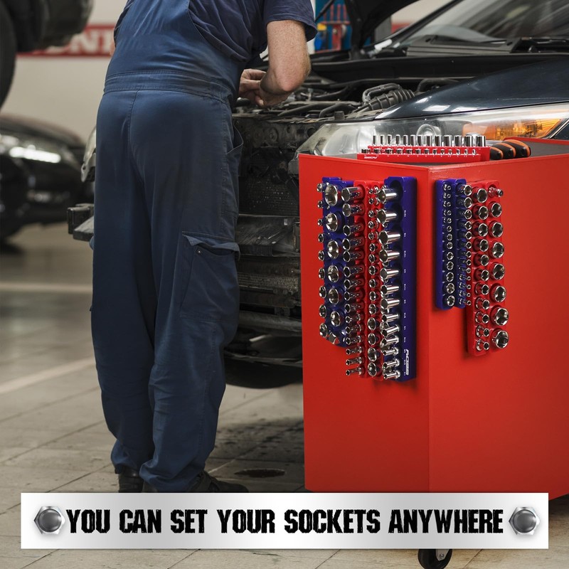 12-Piece 1/4" 3/8" 1/2"-Drive SAE & Metric Magnetic Socket Organizer