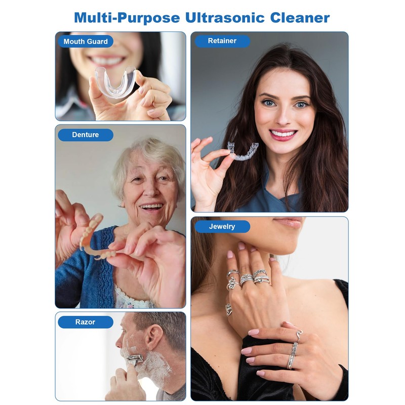 KUNPHY Ultrasonic Retainer Cleaner Machine, 48kHz Dental Cleaning Pod for