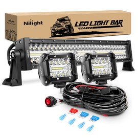 Nilight Led Light Bar 22Inch 480W Triple Row Flood Spot Off Road Driving Lights 2PCS 4 Inch 60W Cube LED Pods Lights with Off-Road Wiring Harness-3 Leads for Boat Truck UTV ATV, 2 Year Warranty