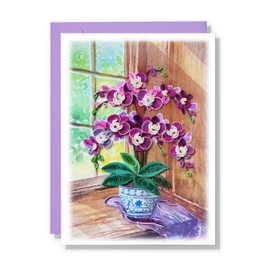 QUILLCRAFT Purple Orchid Flower Card, Floral Quilled Quilling Card for Mothers Day, Birthday, Thank You, Thinking of You Card for Women, Daughter, Grandma, Friend (Orchid)
