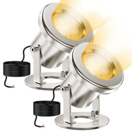 OSREE 6W LED Pond Light, 2700K SS316 Stainless Steel Underwater Fountain Light with 15FT Cord, IP68 Waterproof Pond Lights LED Underwater for Outdoor Pond Waterfall Fountain Water Feature (2 Pack)