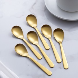 FULLYWARE Matte Gold Demitasse Espresso Spoons, Stainless Steel Satin Finish Coffee Spoons, Mini Teaspoons, Sugar Spoons, 4.7-inch, Set of 6, 6-PIECE