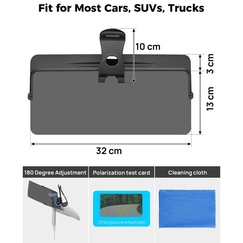 JOYTUTUS Sun Visor Extender for Car - Universal Anti-Glare Polarized