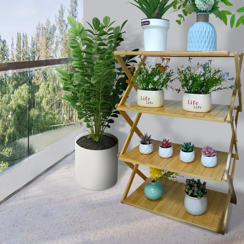FEIXIDI Foldable Bamboo Shelf, Folding Shoe Rack, Flower Rack, Camping