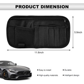 SHMZK Car Sun Visor Organizer, Auto Visor Multi-Pocket Storage Pouch Holder with Zipper, Vehicle Visor Oxford Cloth Net Personal Belonging Pouch for Card Pen Phone, Car Accessories