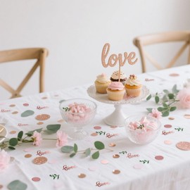 WEIKA 200 Pcs Rose Gold Glitter Wedding Table Confetti, Greenery Eucalyptus, Bridal Shower Decorations, Pink Love Confetti, Engagement Party Scatters