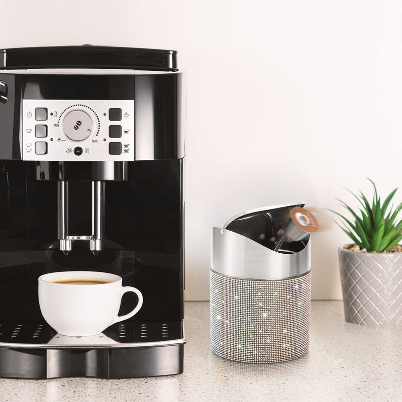 ZOOFOX Countertop Trash Can, 1.5 Liter Bling Rhinestone Garbage Bin