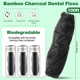 Geiserailie 20 Pack Natural Bamboo Charcoal Dental Floss Natural Refills 30m/ 33yrd/100ft Candelilla Wax Deep Clean Charcoal Black Floss Refill Dental Flosses for Oral Care