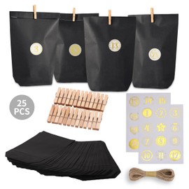 2024 Advent Calendar for Filling - with 25 Black Gift Bags and 24 Number Stickers and 26 Clips - for Crafts and Gifting - Christmas & Advent, Advent Calendar to Fill Yourself